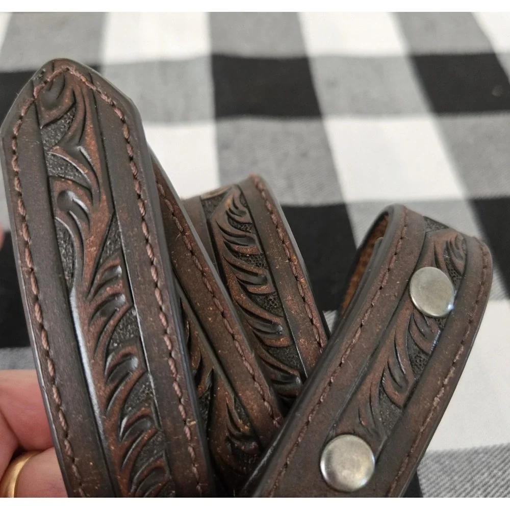 NOCONA Child / Teen Boy Girl Tooled Leather Belt NO BUCKLE Fits 26